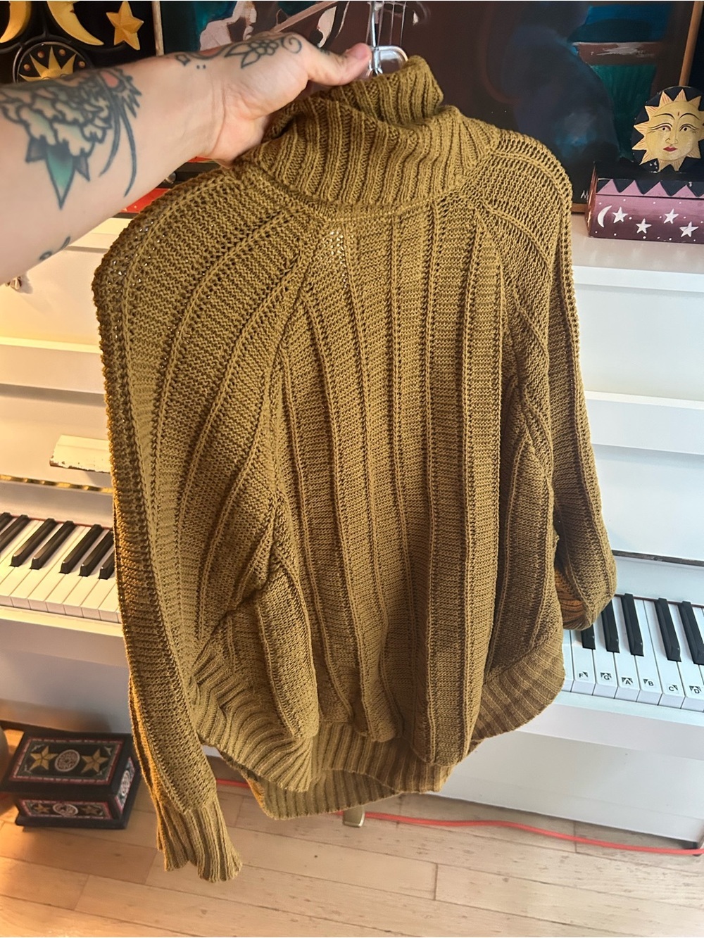 Angel of the North Chunky Knit Turtleneck Sweater Brown Oversized Women L - Picture 9 of 15